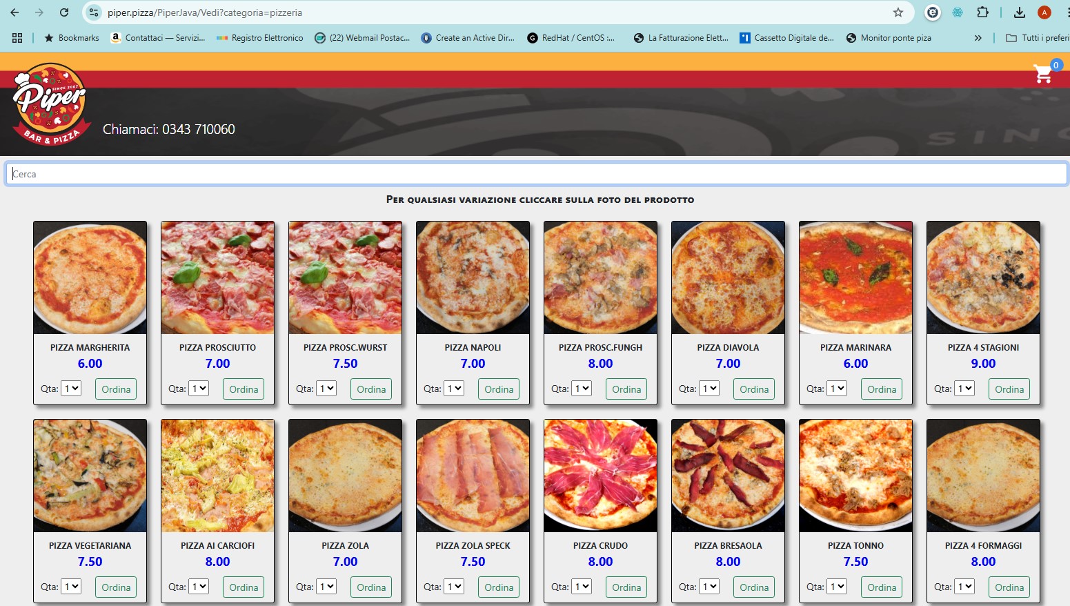 E-commerce pizzerie